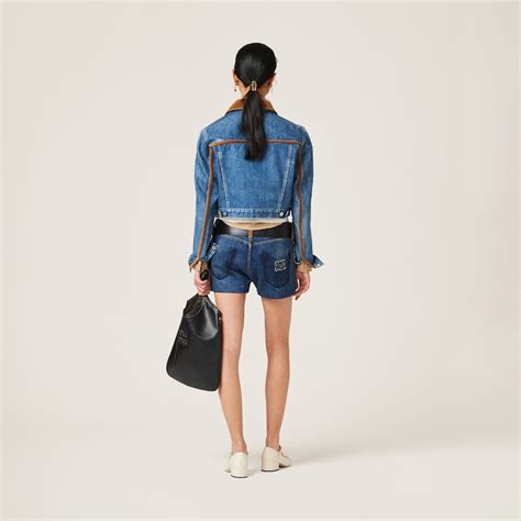 miu miu denim blouson jacket|Navy Denim Blouson Jacket .